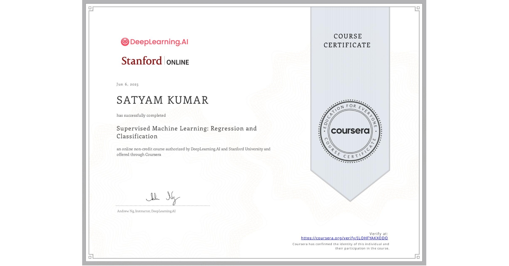 Supervised Machine Learning: Regression and Classification